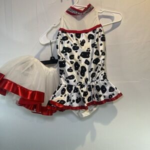 Dansco Dance Costume W/Tutu  Size MC Animal Print Dalmatian Added stoned Medium